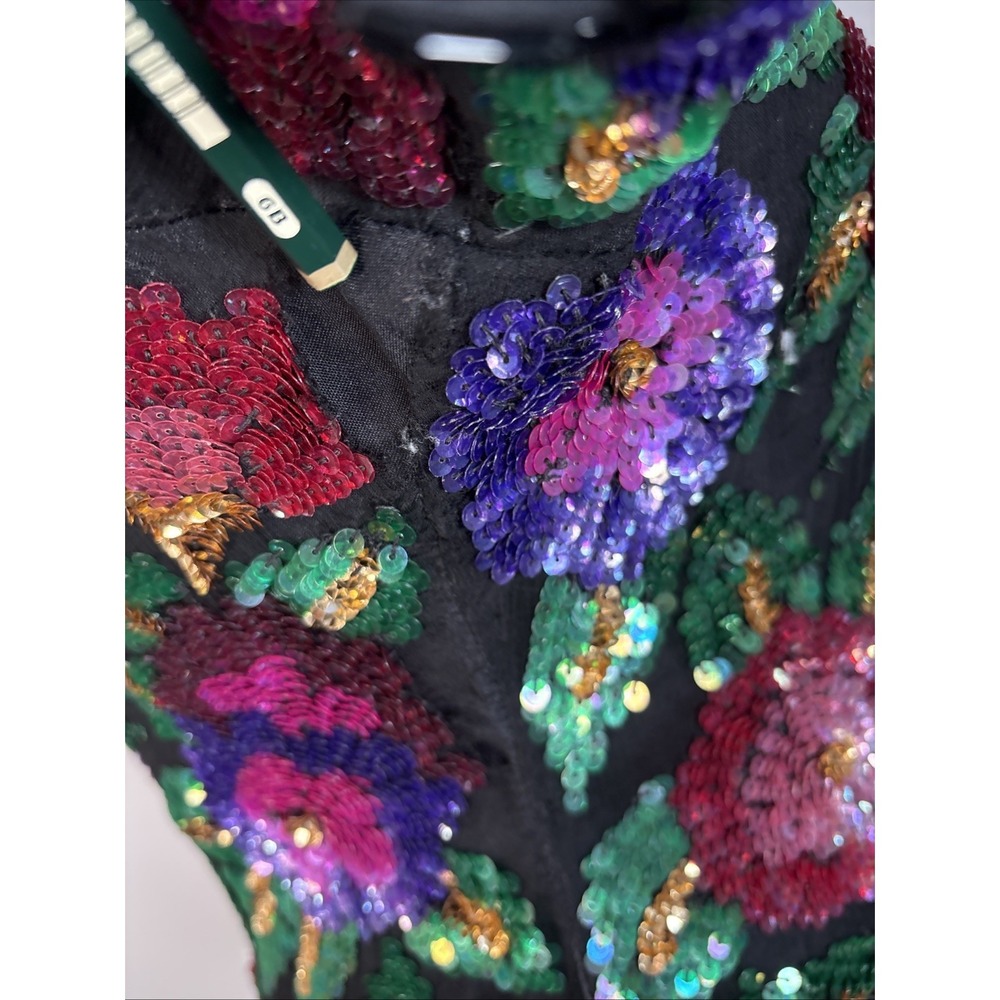 Vtg 90s Laurence Kazar Floral Sequin Blouse Size Medium Maximalist Cocktail - Picture 7 of 15